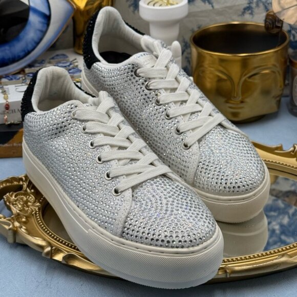 🆕 KURT GEIGER LONDON 🧿 NWOT Laney Silver Crystal Low Top Sneaker, Sz 39 US 8.5 - Picture 7 of 16